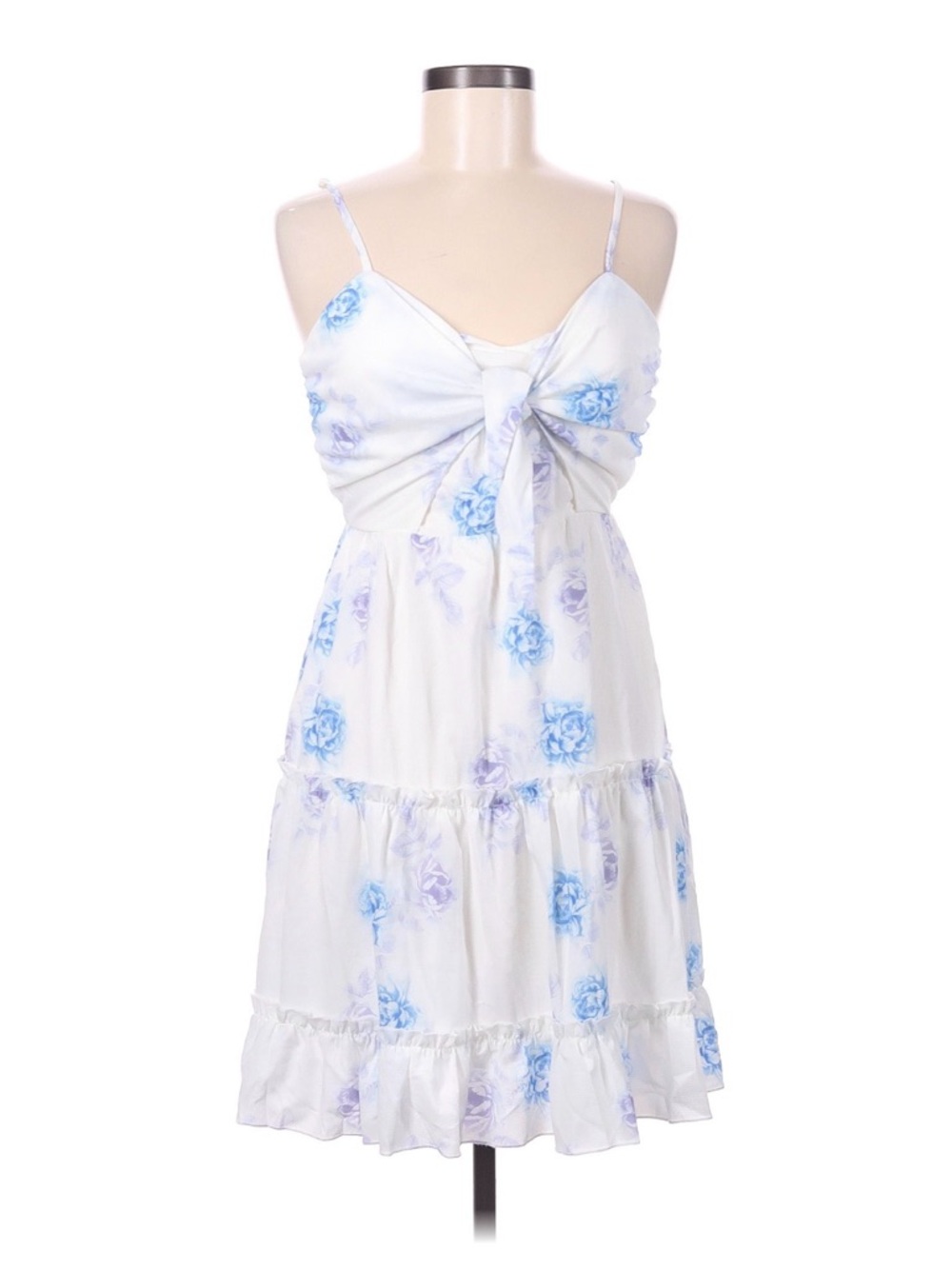 Ecowish Blue and White Floral Tie-Front Dress